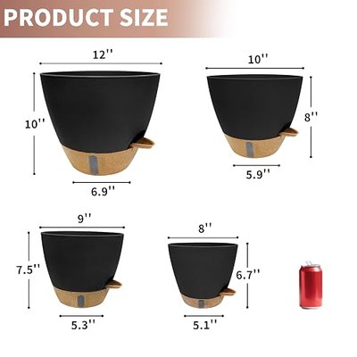12"/10"/9"/8" Self Watering Pots with Visual Water Window,Extra Large Self Watering Plant Pots with Drainage Holes & Saucers,Black Planters for Indoor Plants,4-Pack