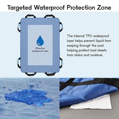 CoolShields Positioning Bed Pad with 8 Reinforced Handles, 34" x 52" Washable Waterproof Transfer & Sliding Sheet for Repositioning, Turning & Everyday Care