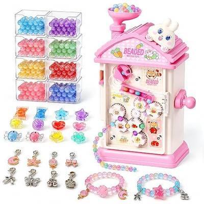 STACTCUTE 820Pcs Beads Bracelet Maker Machine for Girls 6-12(Pink) | DIY Charm Jewelry Making Kit, Makes 60 Bracelets, Mess-Free Arts and Crafts Bunny Toy, Friendship Gifts for Kids 6 7 8