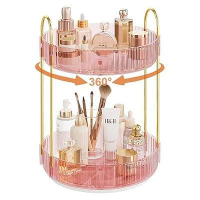 Rotating Makeup Organizer Countertop,Skincare Organizers,Spinning Perfume Tray Stand,Makeup Storage Organizer for Vanity,Bathroom Organizer and Storage,Lazy Susan,2 Tier,Pink