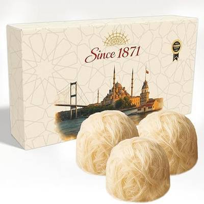 Gulluoglu Candy Floss Plain (Pişmaniye) Luxury Turkish Cotton Candy, Special Halva Candy 0.55lb (1 Pack, Plain)
