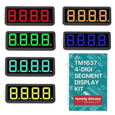 Lonely Binary 6-Pack TM1637 4-Digit 0.56" LED Display for Arduino & ESP32 | 6 colors: yellow, green, blue, white, orange, red; decimal points; 2-pin DIO/CLK; 3D cases + film covers; Pico, STM32