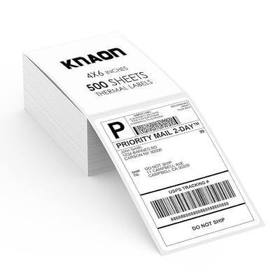 KNAON Thermal Shipping Labels - 500 Pcs 4x6 Fanfold Direct Thermal Labels with Strong Adhesive, Commercial Grade Quality