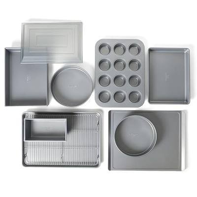 Calphalon Titan 10-Piece Nonstick Bakeware Set, Baking Sheet Set, Steel Core PFA-Free Nonstick Coating, Oven Safe, Includes Sheet Pans, Muffin Pan, Round Cake Pans, Loaf Pan and Cooling Rack - Silver