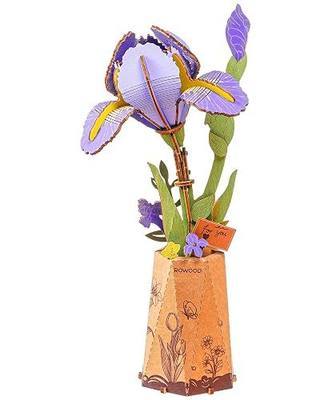 Rowood 3D Puzzles for Adults,DIY Mother's Day Wooden Flower Building Set Craft Kits, Botannical Collection Home Decor,Christmas/Birthday/Valentine's Day Gift- Purple Iris