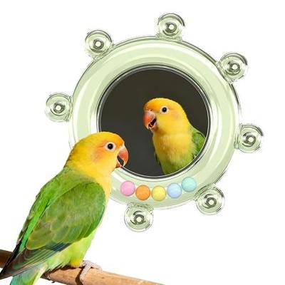 Bird Mirror Toys for Cage,Parakeet Rotating Sound Wheel Toy,Budgie Training Colorful Interactive Chew Toys for Canaries Lovebirds Conures Cockatiels cage Accessories (1, Green)