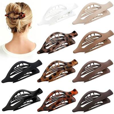 Sisiaipu 10 Pcs Flat Hair Clips for Women French Concord Claw Clips for Thick and Thin Hair Claw Clips Duck Billed Barrettes Hair Accessories for Women and Girls (Leopard)