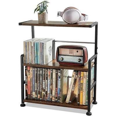 Aquzee CD Storage Rack, 3-tier CD Holder for Coutertop, Wooden CD Organizer, DVD Storage Shelf, Holds Up to 70 Standard CD, Adjustable CDs Dividers, Multi-Purpose Media Storage for CD DVDs Games Books