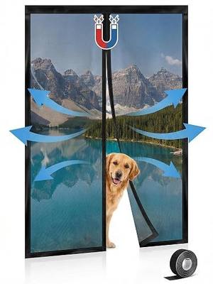 Magnetic Screen Door for RV Camper - Heavy Duty Fiberglass Mesh Curtain for Travel Trailer Fifth Wheel, Tear Resistant Pet Friendly Netting, Hands Free Self Sealing Entry, 31.5" x 75"