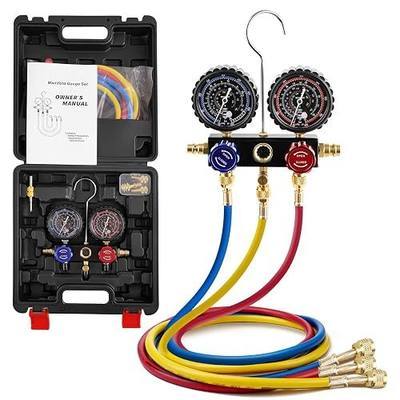 3-Way R454B AC Gauge Set, HVAC A2L Manifold Gauges | for R454B/R32/R410A/R22 Refrigerant with A2L/R410a Adapters, 5FT Hoses