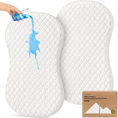 2pk Waterproof Bassinet Mattress Protector 30x18 (Soft White) | Soft Quilted Cotton, Compatible with Halo Bassinest Swivel Sleeper Bassinet Mattress Pad, Quiet Waterproof Mattress Cover
