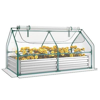 Miory Raised Garden Bed with PE Cover, 6x3x1 FT Galvanized Planter Box Outdoor with Greenhouse Cover, 2 Large Zippered Screen Windows for Vegetables, Flowers, Includes Labels & Gloves
