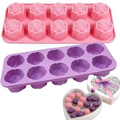 2Packs Silicone Valentine Chocolate Molds 10-Cavity Rose-Shaped - Reusable Candy Mold for Truffles, Ice Cubes, Oskrieel Soap - Heat Resistant (-40°F to 446°F)