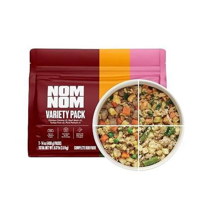 Nom Nom Fresh- Frozen Variety Pack Dog Food – 14oz Pouches, Pack of 7 | Fresh-Frozen, Grain-Free, No Fillers, Vet-Formulated, Real Beef, Chicken, Turkey & Pork, Complete & Balanced, Meal or Topper