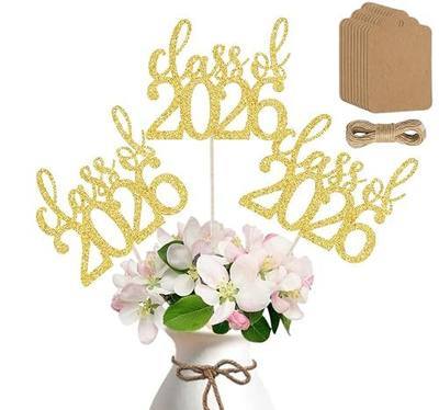 ALISSAR 12 Pack Pre-Assembled Double Sided Class of 2026 Graduation Centerpiece Sticks with 12 Pack Blank Kraft Tags & 32.8ft Twine – Graduation Table Decorations & DIY Party Decor(gold)