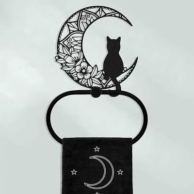 Gothic Black Cat Wall Decor Towel Ring, Moon and Cat Towel Hanger, Witchy Gothic Hand Towels Kitchen Bathroom Accessories, Bath Towel Rings Home Office Garden Hotel, Home Decors Gift