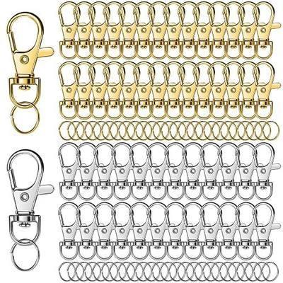 LEOBRO 100PCS Lobster Claw Clasps and Key Rings, Keychain Making kit, Keychains Clips and Key Chain Ring, for Key Chain, Jewelry Making, Art Crafts, Gold & Silver