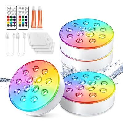 LOFTEK Pool Lights, Rechargeable Submersible LED Lights with Remote, IP68 Waterproof, 16 Colors Underwater Pool Light for Above Ground Inground Pool, Hot Tub, Shower, Bathub, Party, Vase, 4 Packs