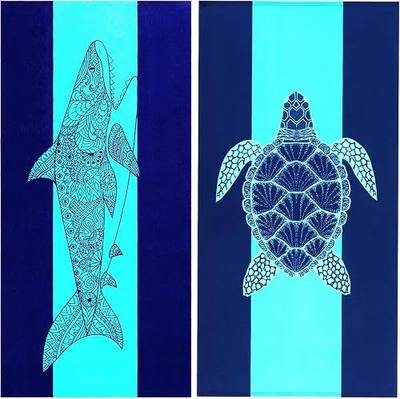 Genovega 2 Packs Oversized Beach Towel Set 36 x 72 in Large Big Pool Camping Swim Clearance Soft Towels Travel Essentials Accessories Must Haves Vacation Necessities Adult Gifts Shark Turtle