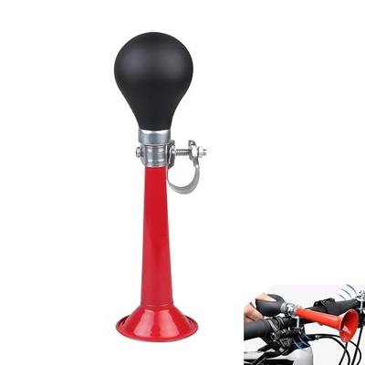Bicycle Air Horn, Rubber Hand Squeeze Bulb Bike Horn, Classic Vintage Chrome Metal Hooter, Universal for Vehicles, Bicycles, Golf Carts (Red)