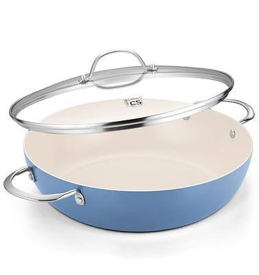 KOCH SYSTEME CS Saute Pan with Lid, 12 Inch Deep Frying Pan with PFOA-Free Ceramic Coating, 6QT Large Saute Pan with Lid, Nonstick Large Deep Pan, Oven Safe, Induction Compatible, Pearl Blue