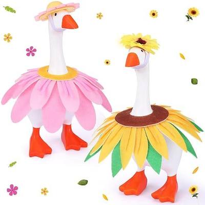 Gilprop 7 Inch Desk Goose Outfits Summer Desk Goose Clothes Accessories with Mini Hats for Summer Spring Home Garden Office Funny Desktop Geese Decor Gifts(2 Pcs,Flower)