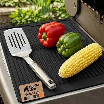 GORILLA GRIP Silicone Grill Mat, Heat Resistant Up to 550F, Compatible with All Grill Types, Mats for Flat Top Grills and Smokers, Outdoor Patio Grilling Tools, Utensil Placemat, 13x11, Black