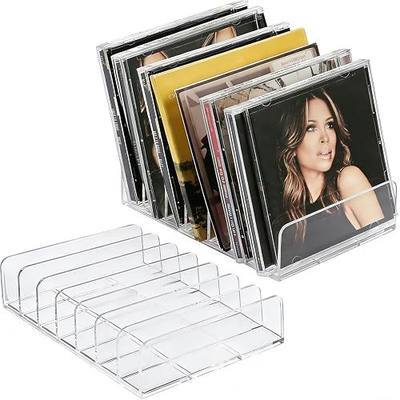 2 Pack Clear Acrylic CD Holder: CD Organizer & DVD/CD Rack - Vinyl Record Storage Holds up to 28 Standard CD Cases, CD Display Shelf for Media Music Collection and Desktop Storage