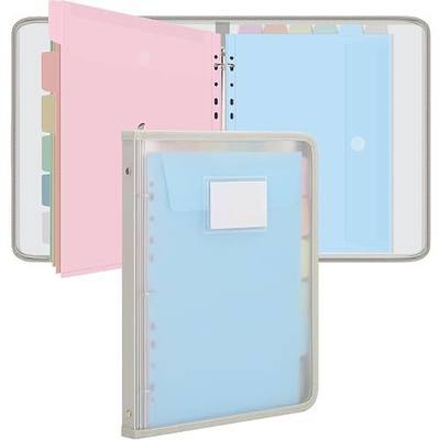 Uquelic Clear Zipper Binder with 12 Colorful Letter/A4 Pockets | 3 Ring Document Organizer with Dividers - Durable PP Cover, Large Capacity Cute Folder for School, Office & Home