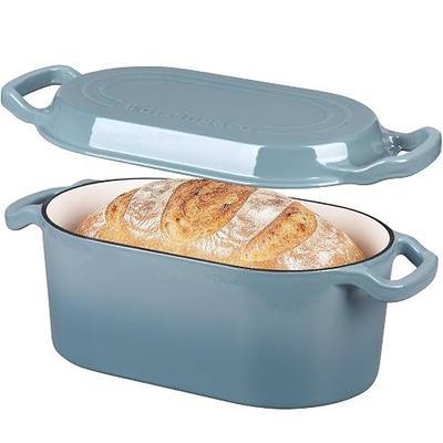 VORRINGARD Oval Dutch Oven Pot with Lid, Enamel Coating Cast Iron Bread Pans for Homemade Sourdough Bread Baking, Cooking, 4 Quart, Sea Salt