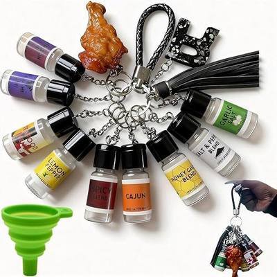 Mini Seasoning Keychain Set with 9 Portable Spice Bottles - Leak Proof Realistic Travel Containers for BBQ, Camping, Picnic, Cooking Outdoors