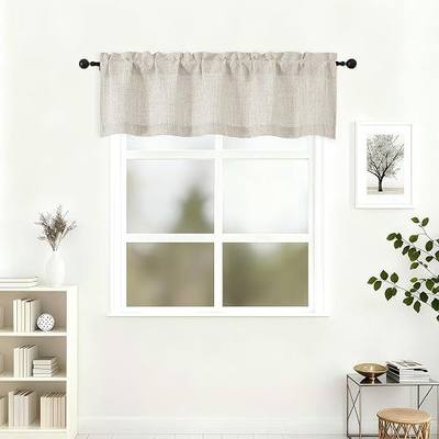 Lecloud Natural Valances for Windows 14 Inch Length, Soft Light Filtering Faux Linen Textured Kitchen Curtains, Rod Pocket Farmhouse Cafe Window Treatments Drapes for Bathroom, 52" W x 14" L 1 Panel