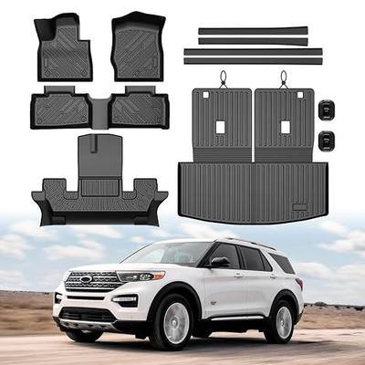 Mixsuper Floor Mat & Cargo Liner for Ford Explorer 2020-2026 Captain Chairs (Only Fit 6 Seats),All Weather TPE Floor mat with Backrest and Door Sill Guards Explorer Accessories,Anti-Slip Black