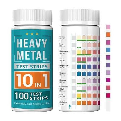 Heavy Metals Water Test Strips (100 Strips) -10in1 Home Water Testing Kit for Iron, Mercury, Lead, Copper, Chromium, Cadmium, Magnesium, Calcium, Manganese and Zinc