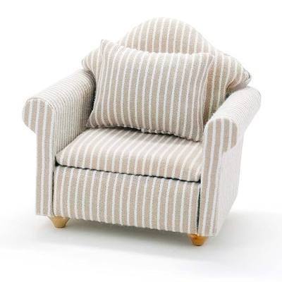 1:12 Scale Miniature Chair with Pillow Dollhouse, Khaki | Living Room Furniture for Dollhouse Decoration