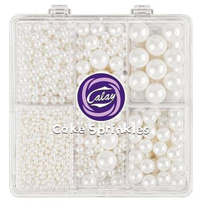 Sprinkles for Cake Decorating, 4 Sizes 4.76oz White Pearl Sugar Sprinkles with Nonpareils for Cake Cupcake Cookie Baking Dessert Donuts Topping
