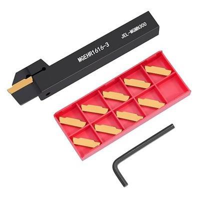 Lathe Grooving Tool Holder MGEHR1616-3 with 10pcs MGMN300-M Indexable Carbide Grooving Inserts, 16mm Lathe Tool Holder, Cut-Off Tool Holder (MGEHR1616-3)