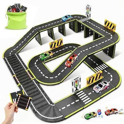 Magnetic Tiles Road Set, 45Pcs Large Double Sided Magnetic Blocks with Pullback Cars & Traffic Signs, STEM Toys for Kids Ages 4-8, Creative Gifts for 3+ Years Old Boys Girls