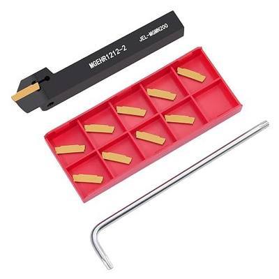 Lathe Grooving Tool Holder MGEHR1212-2 with 10pcs MGMN200-G Indexable Carbide Grooving Inserts, 12mm Lathe Tool Holder, Cut-Off Tool Holder (MGEHR1212-2)