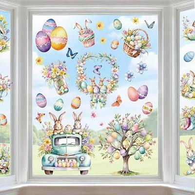 9 Sheets Easter Window Clings Decor, Bunny & Egg Window Stickers, Spring Decorations for Home, Office, Classroom, Holiday Decals for Glass Windows & Doors