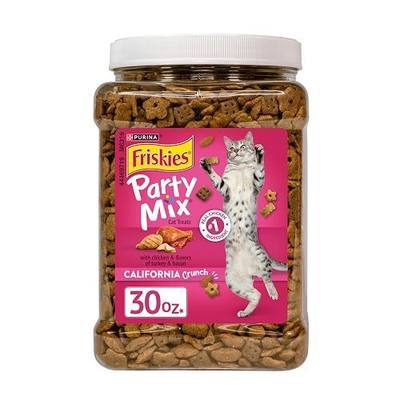 Purina Friskies Party Mix California Crunch with Chicken and Flavors of Turkey and Bacon Cat Treats - 30 oz Canister