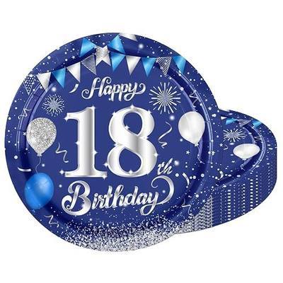 20 Pcs 9 Inch 18th Birthday Plates, Official Blue & Silver 18th Birthday Theme Tableware Party Plate Set Disposable Paper Plates, Legal Milestone Happy 18th Birthday Decorations Supplies, Serves 20