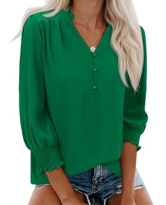 Gleeivy Blouses for Women Dressy Casual 3/4 Length Sleeve Womens Tops 2026 Fashion Spring Trendy Smocked Business Casual Work