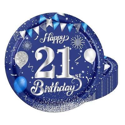 20Pcs 9Inch 21st Birthday Plates Legal 21st Birthday Blue & Silver Theme Party Tableware Party Plate Set Disposable Dinner Plates,for 21st Birthday Decorations for Him or Her