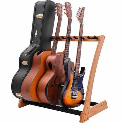 Nefelibata Guitar Stands 5 Wooden Guitar Rack Floor for Guitars and Cases, Electric, Acoustic, Bass Guitars, Cellos - German Ash-Original Color