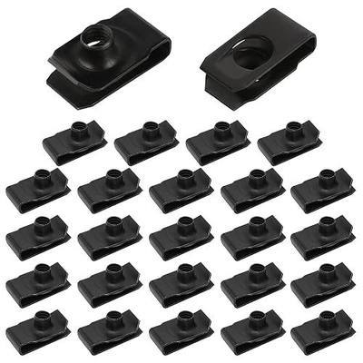 25 Pcs Extruded U Type Nuts,1/4"-20 Black U-Style Clip-On Nuts Set,Carbon Steel Spring Nuts for Automotive Metal Panels Splash Shield Grill Retainer