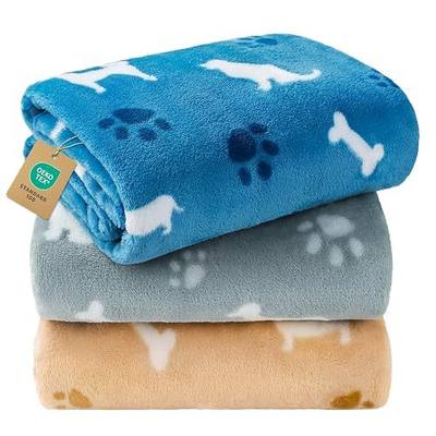 Luciphia 3 Pack Dog Blankets, Soft Fleece Puppy Blanket with Cute Bone Print, Cozy Pet Throw Blanket for Crate Couch Bed Travel, Machine Washable, Blue/Grey/Khaki,23x16