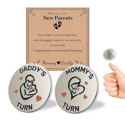 Lovely Double-Sided New Parents Funny Decision Coin with Blessing Card for Couples, Flip Decision Coin as Pregnancy Gifts New Baby Gifts for New Mom Dad