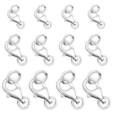OHINGLT Lobster Claw Clasp with Closed Jump Rings,Necklace Clasps and Closures Suitable for Jewelry Making Necklaces Bracelet (12PCS Silver, (8+9+11) MM/(0.32+0.35+0.41) in)