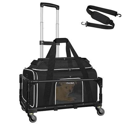 Petskd Top-Expandable Small Pet Carrier with Wheels(18" L x 11" W x 11" H), Delta/American/United Airlines Approved, Rolling Pet Carrier for Small Dogs & Cats (Black)